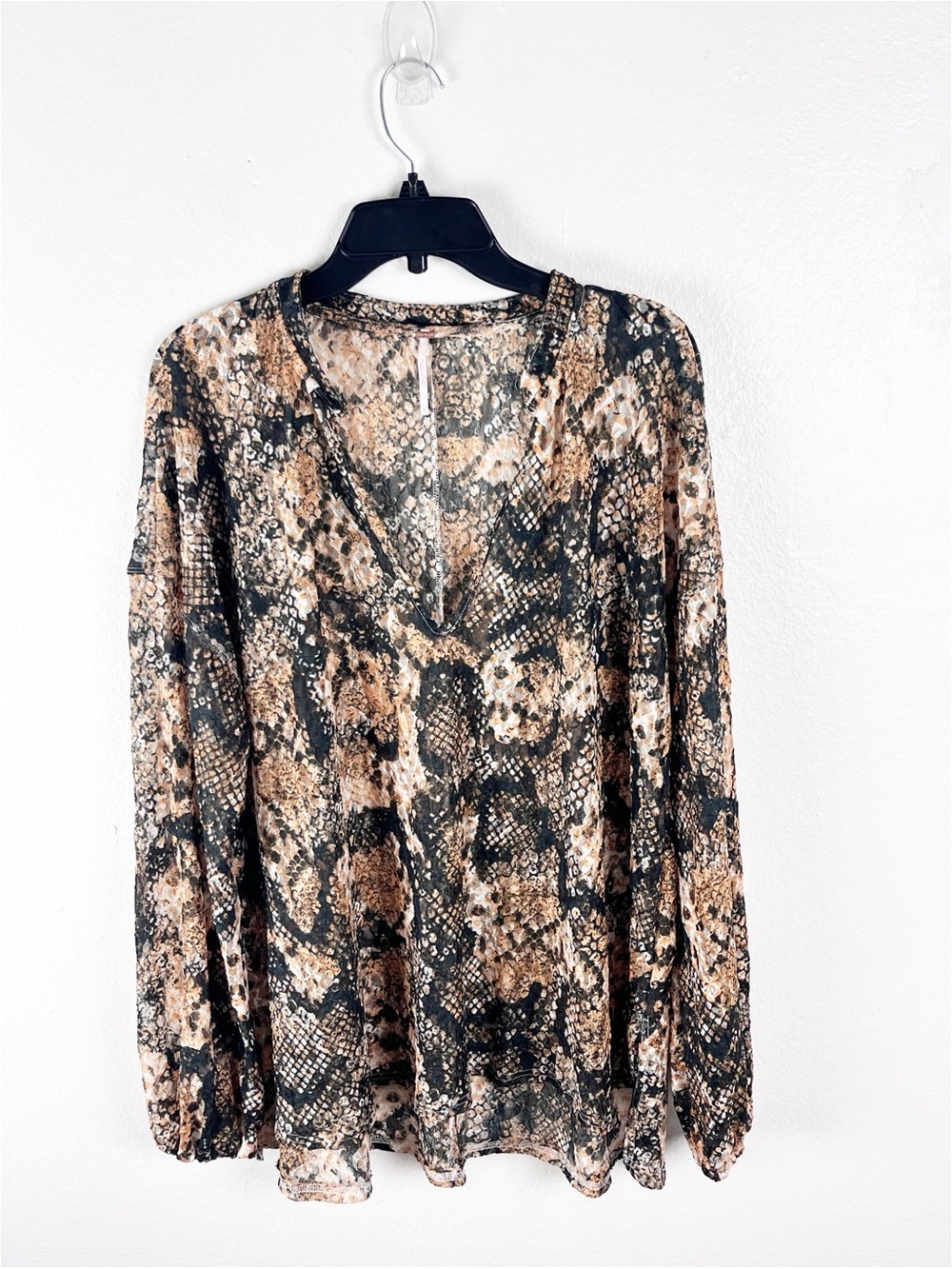 FREE PEOPLE Out For The Night Faux Snakeskin Print Sheer Top Size Large Boho